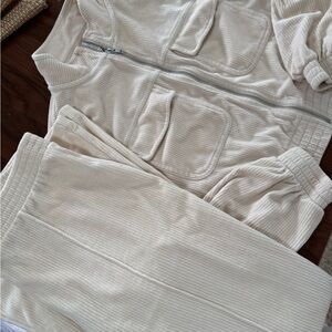 Aerie Cream Ribbed Tracksuit Set